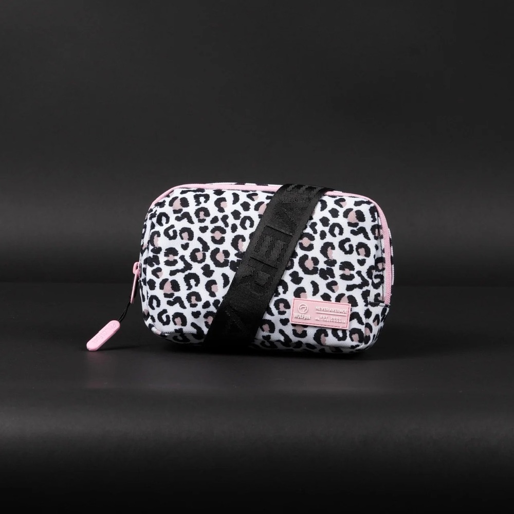 White and Pink Leopard Print Crossbody Bag